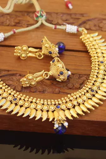 Designer gold plated kempu mango necklace set