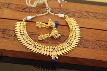 Designer gold plated kempu mango necklace set 3