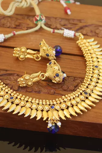 Designer gold plated kempu mango necklace set