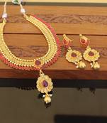 Designer gold plated kempu necklace set