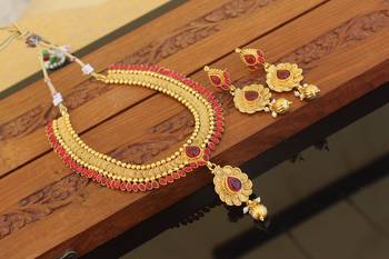Designer gold plated kempu necklace set 2