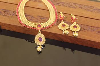 Designer gold plated kempu necklace set 3
