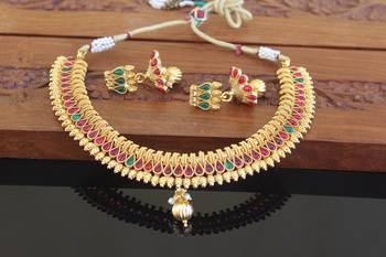 Designer gold plated kempu necklace set 1