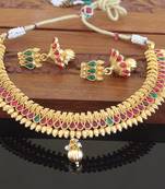 Designer gold plated kempu necklace set