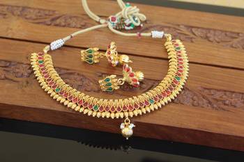 Designer gold plated kempu necklace set 2