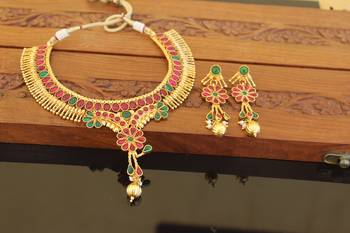Designer gold plated kempu necklace set 1