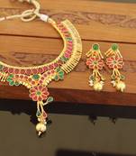 Designer gold plated kempu necklace set