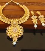 Designer gold plated pearl necklace set