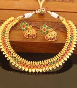 Designer gold plated kempu necklace set