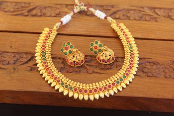 Designer gold plated kempu necklace set 2