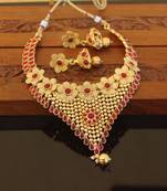 Designer gold plated kempu necklace set