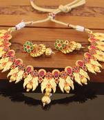 Designer gold plated kempu peacock necklace set