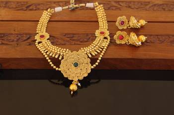 Designer gold plated kempu necklace set 1