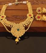 Designer gold plated kempu necklace set