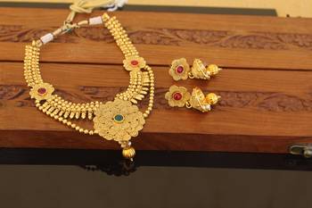 Designer gold plated kempu necklace set 2