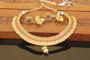 Designer gold plated kempu necklace set 1