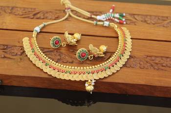 Designer gold plated kempu necklace set 2