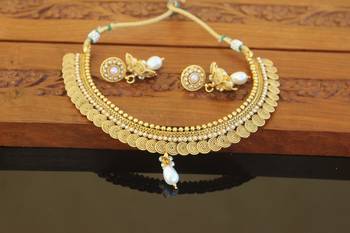 Designer gold plated pearl necklace set 1