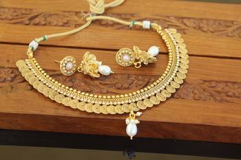 Designer gold plated pearl necklace set 2