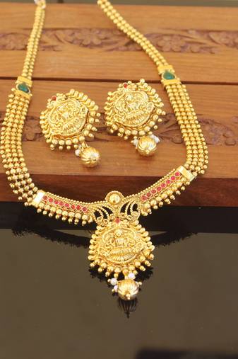 Designer gold plated temple necklace ser