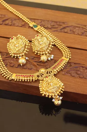 Designer gold plated temple necklace ser