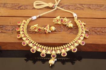 Designer gold plated kempu necklace set 1