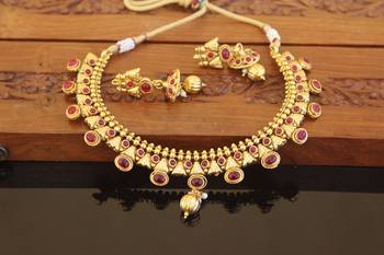 Designer gold plated kempu necklace set 2