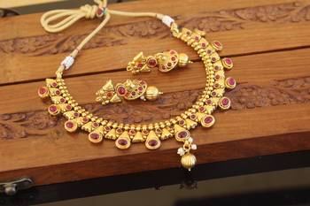 Designer gold plated kempu necklace set 4