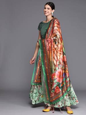 Light-Green Satin Silk Lehenga Choli Set With Dupatta 2