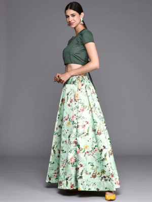 Light-Green Satin Silk Lehenga Choli Set With Dupatta 3