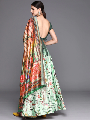 Light-Green Satin Silk Lehenga Choli Set With Dupatta 4