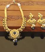 Designer gold plated kempu necklace set