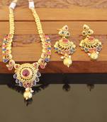 Designer gold plated kempu necklace set