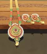 Designer gold plated kempu long necklace set