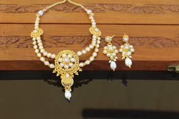 Designer gold plated double layer pearl necklace set 1