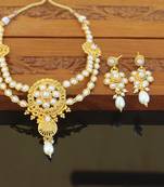 Designer gold plated double layer pearl necklace set