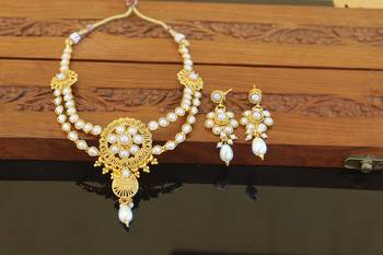 Designer gold plated double layer pearl necklace set 2
