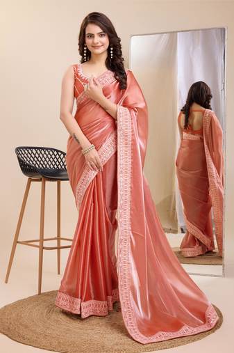 Soft Jimmy Chau Silk Embroidery Saree & Blouse Mono Banglory