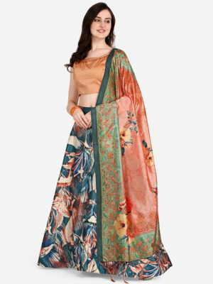 Blue Satin Silk Lehenga Choli Set With Dupatta 1