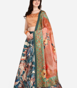 Blue Satin Silk Lehenga Choli Set With Dupatta