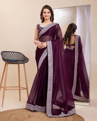 Soft Jimmy Chau Silk Embroidery Saree & Blouse Mono Banglory 1