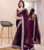 Soft Jimmy Chau Silk Embroidery Saree & Blouse Mono Banglory