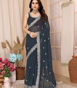 Soft Zomato Chiffon Embroidery Saree & Soft Zomato Chiffon Blouse
