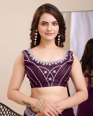 Soft Jimmy Chau Silk Embroidery Saree & Blouse Mono Banglory 4