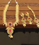 Designer gold plated kempu peacock necklace set