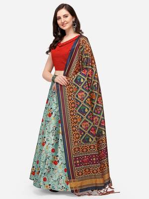 Sky Blue Satin Silk Lehenga Choli Set With Dupatta 1