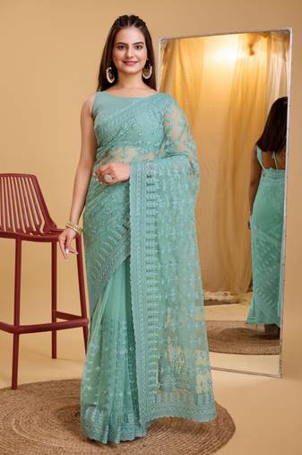 Soft Net Embroidery Saree & Banglory Silk Blouse