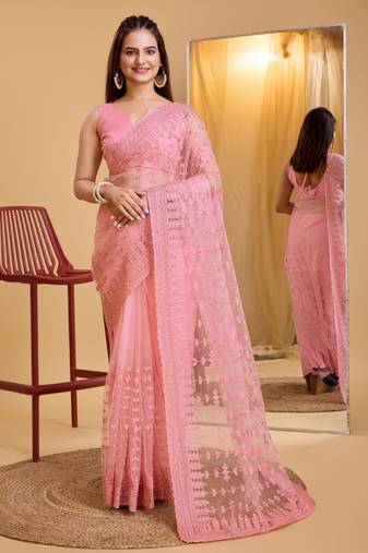 Soft Net Embroidery Saree & Banglory Silk Blouse