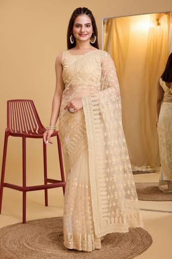 Soft Net Embroidery Saree & Banglory Silk Blouse