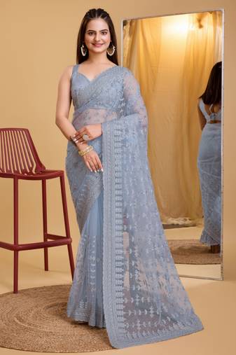 Soft Net Embroidery Saree & Banglory Silk Blouse
